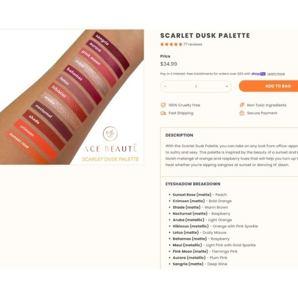 Ace Beaute Scarlet Dusk & Vintage Dawn Eyeshadow Palettes 2 Set Sunset Rainbow - Picture 11 of 12